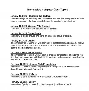 Intermediate Computer Class Topics Jan Feb 2025